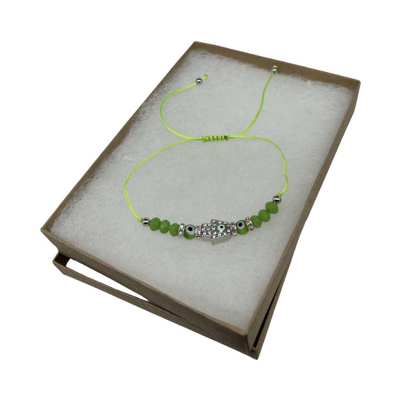 Evil Eye Hand of Fatima Beautiful Green Stringed Protection Bracelet - Picture 1 of 3